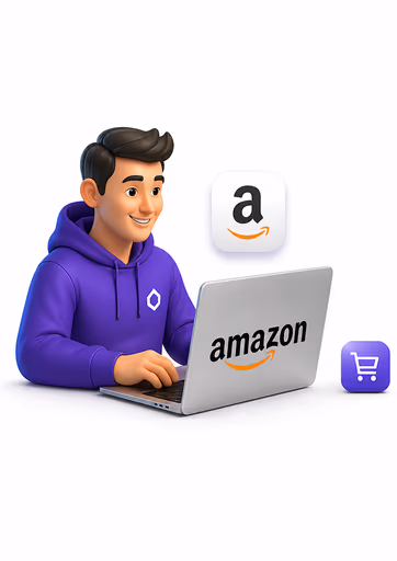 Vendeur Amazon passant commande sur son ordinateur portable